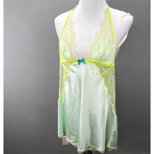 Victorias Secret Chemise Nightie Slip size S Mint Lime Green Lace Halter Satin